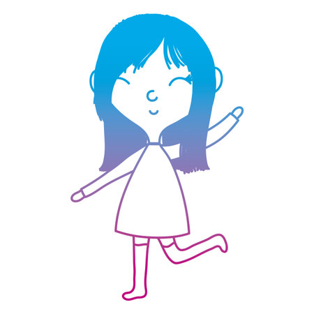 degraded line smile girl with long hairstyle and hand up vector illustrationのイラスト素材