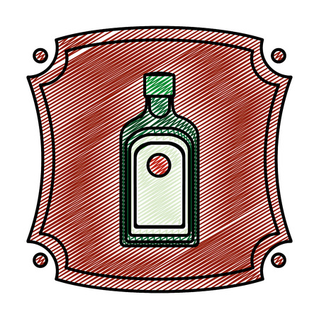 doodle emblem with liquor bottle alcohol beverage vector illustrationのイラスト素材