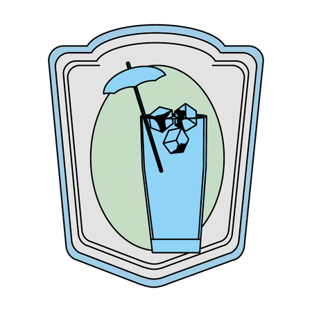 color emblem cocktail glass with ice cubes and umbrellaのイラスト素材