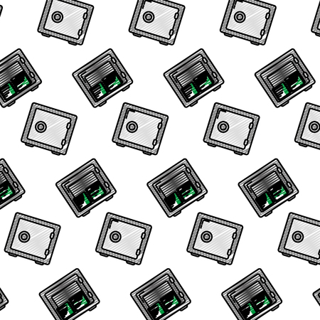 doodle strong box and dollar bills backgroundのイラスト素材