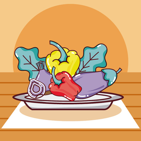 Vegetables on dishのイラスト素材