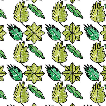 doodle natural plants tropical leaves backgroundのイラスト素材