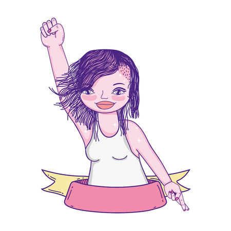 woman hairstyle with oppose protest and ribbonのイラスト素材