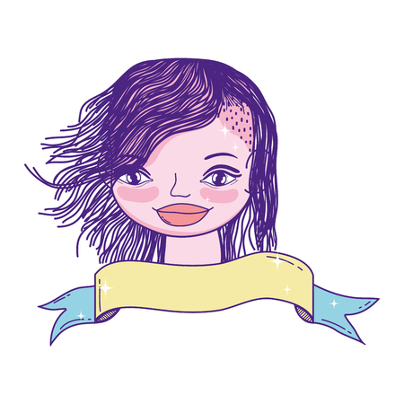 happy woman with hairstyle and ribbon decorationのイラスト素材