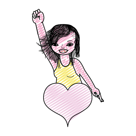 doodle woman with oppose hand up and heartのイラスト素材
