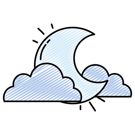 doodle moon space sky with clouds designのイラスト素材