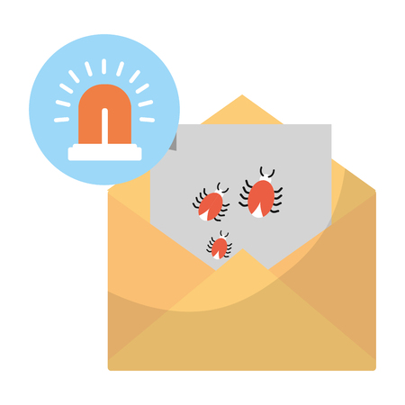e-mail with spiders hacker virus and siren vector illustrationのイラスト素材