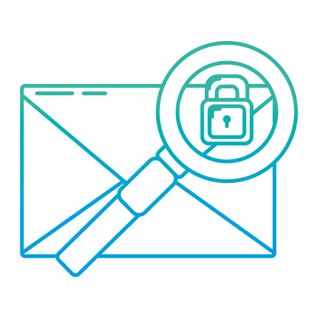 degraded line e-mail message with magnifying glass and padlock vector illustrationのイラスト素材