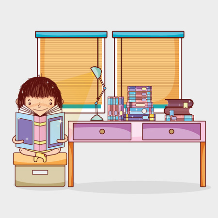 Girl with books cartoonsのイラスト素材