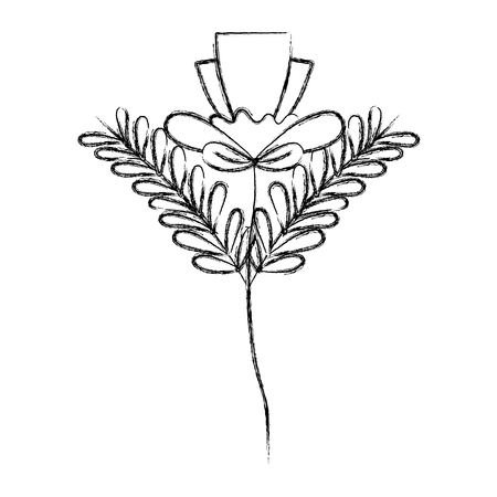 grunge nature branch leaves plant with flower vector illustrationのイラスト素材