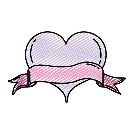 doodle heart symbol design and ribbon style vector illustrationのイラスト素材