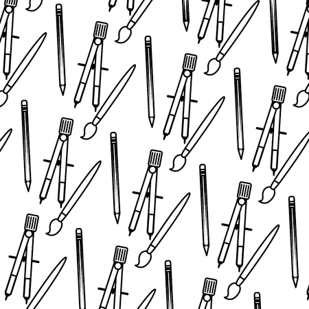 line compass utensil with paintbrush and pencil background vector illustrationのイラスト素材