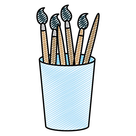 doodle art paintbrushes objects inside plastic vase vector illustrationのイラスト素材