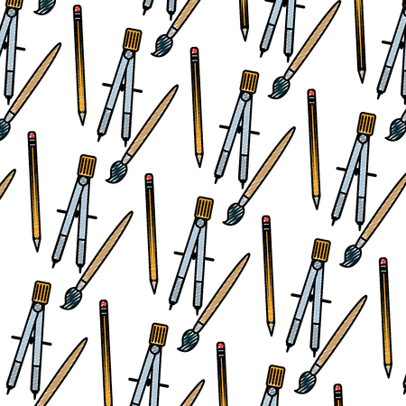 doodle compass utensil with paintbrush and pencil background vector illustrationのイラスト素材