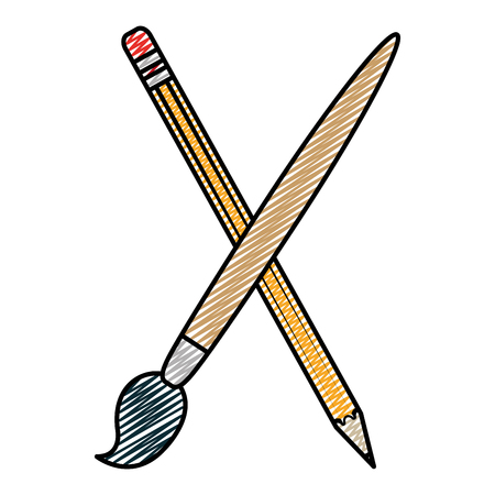 doodle wood pencil and art paintbrush object vector illustrationのイラスト素材