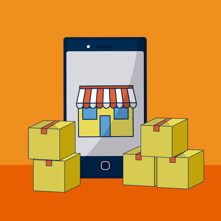 Buying online with smartphone vector illustration graphic designのイラスト素材