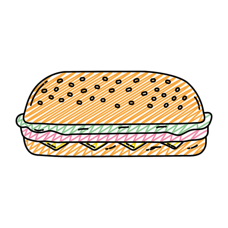 doodle delicious unhealthy hamburger with lettuce and burger vector illustrationのイラスト素材