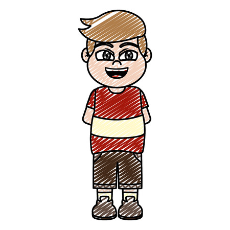 doodle happy boy child with hairstyle and clothes vector illustrationのイラスト素材