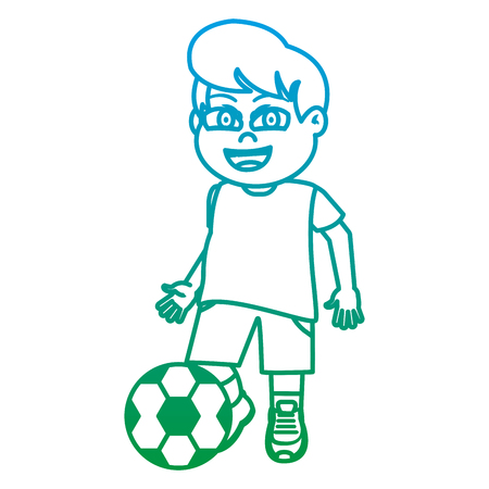 degraded line happy boy child with soccer ball vector illustrationのイラスト素材