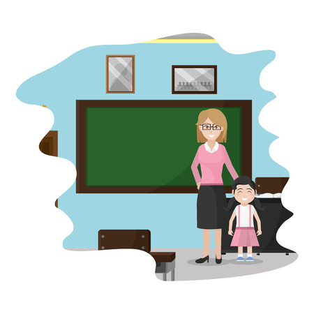 teacher with girl student in the school classroom vector illustrationのイラスト素材