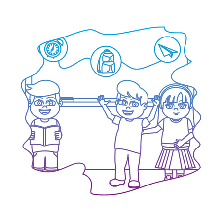 degraded line nice children students writting backboard vector illustrationのイラスト素材