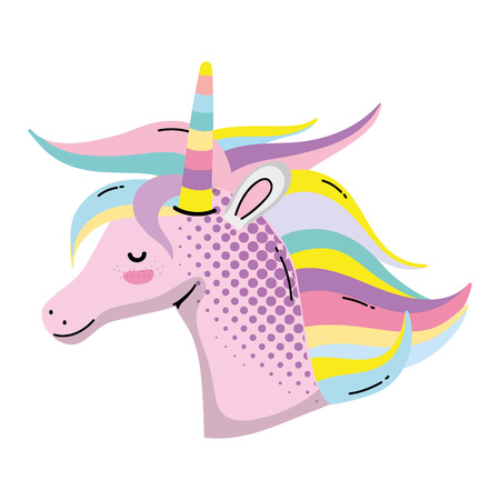 cute unicorn head with hair and horn vector illustrationのイラスト素材