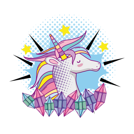 cute unicorn head with diamonds and stars vector illustrationのイラスト素材