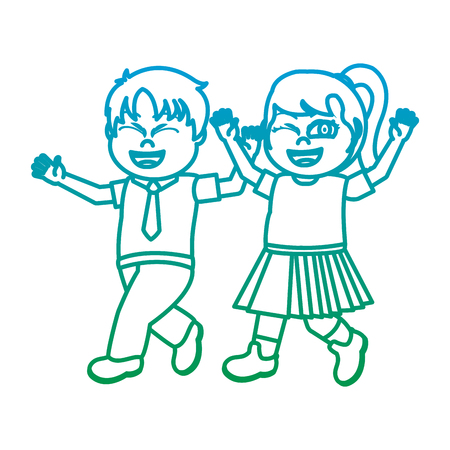 degraded line happy boy and girl with hairstyle and clothes vector illustrationのイラスト素材