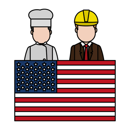 color usa flag nation with chef and businessman vector illustrationのイラスト素材
