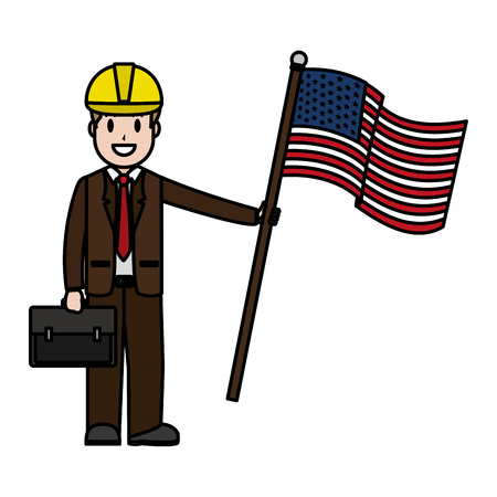 color businessman with helmet and usa flag nation vector illustrationのイラスト素材