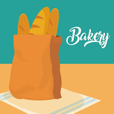 Baguettes inside paper bag vector illustration graphic designのイラスト素材