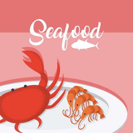 Crab and shrimps on dish vector illustration graphic designのイラスト素材