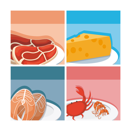 Healthy and delicious food in square frames vector illustration graphic designのイラスト素材