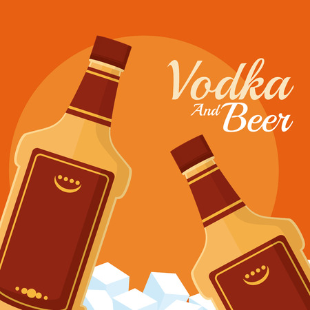 Vodka bottles on ice cubes vector illustration graphic designのイラスト素材