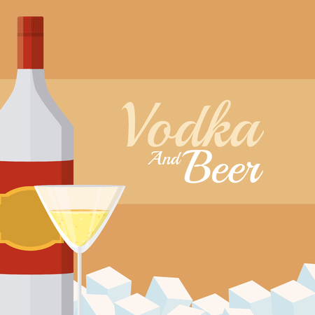 Vodka bottle with cocktail and ice cubes vector illustration graphic designのイラスト素材