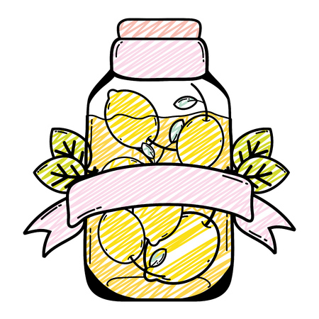 doodle healthy lemon juice in the jar and ribbon vector illustrationのイラスト素材