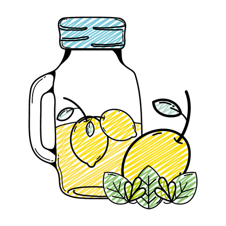 doodle nature lemons juice in the jar and leaves vector illustrationのイラスト素材