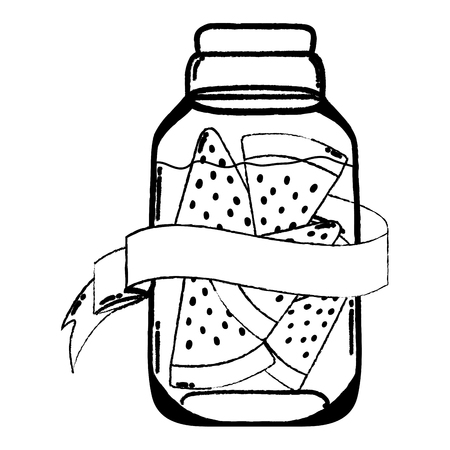 grunge healthy watermelon juice in the jar and ribbon vector illustrationのイラスト素材