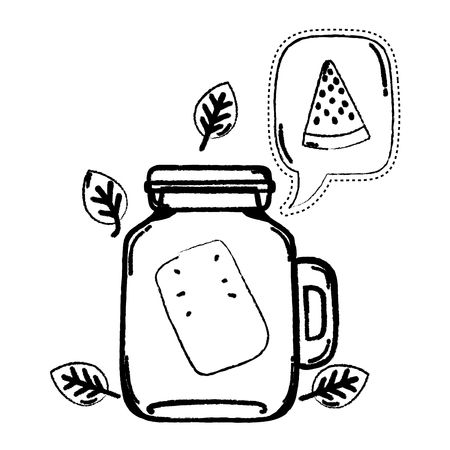 grunge watermelon juice in the jar with chat bubble vector illustrationのイラスト素材