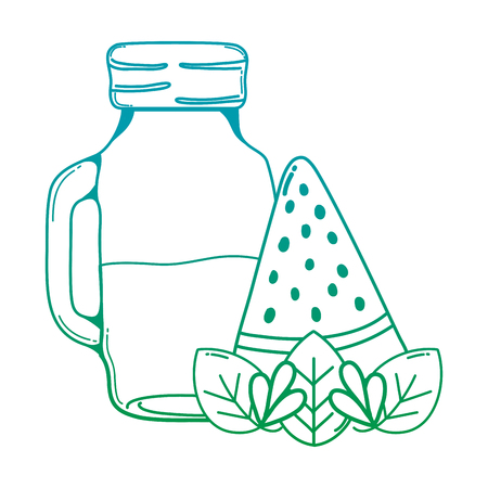 degraded line nature watermelon juice in the jar and leaves vector illustrationのイラスト素材