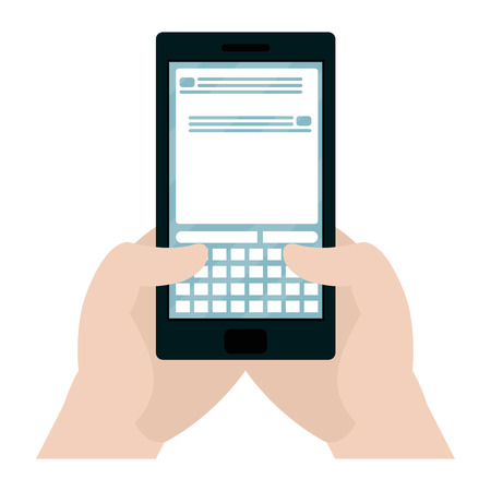 hands with smartphone technology and text message vector illustrationのイラスト素材