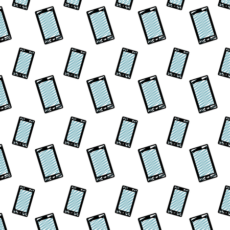 doodle digital smartphone technology style background vector illustrationのイラスト素材