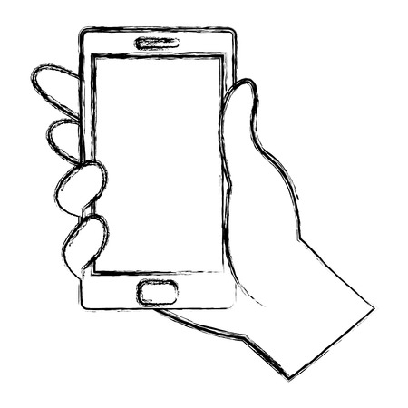 grunge hand with electronic smartphone technology style vector illustrationのイラスト素材