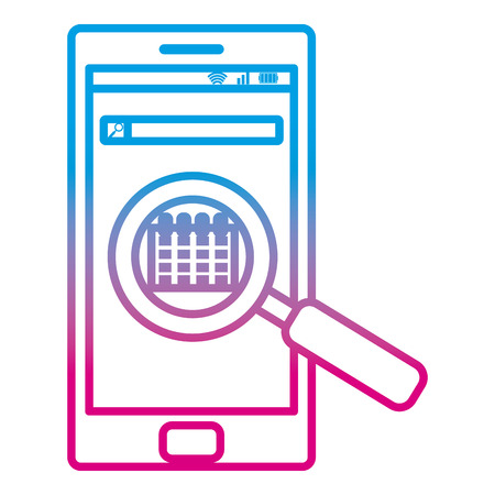 degraded line smartphone technology with magnifying glass and calendar vector illustrationのイラスト素材