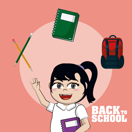 Beautiful girl student with school supplies icons vector illustration graphic designのイラスト素材