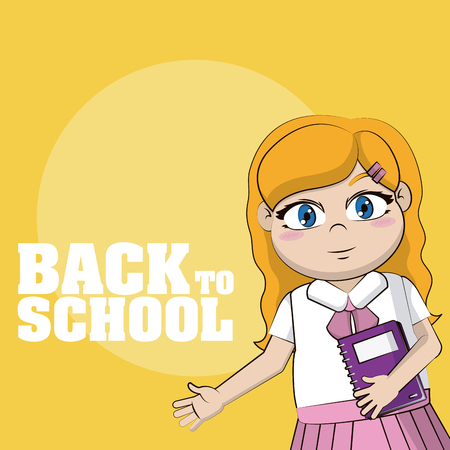 Beautiful girl student back to school cartoon vector illustration graphic designのイラスト素材