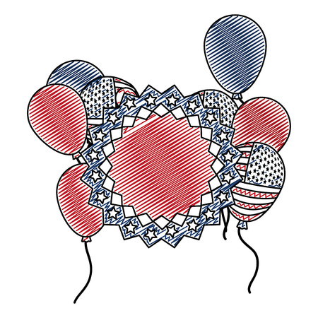 doodle usa balloons and emblem to nation celebrate vector illustrationのイラスト素材
