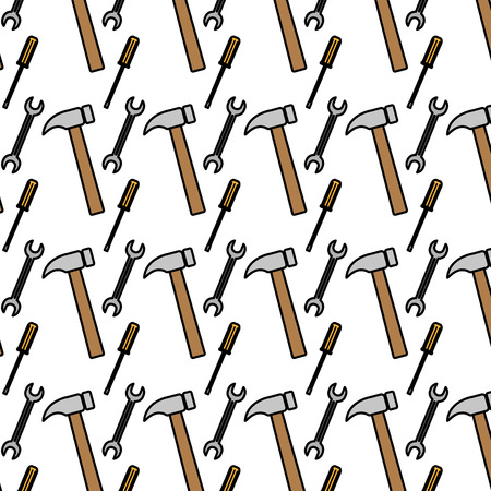 color screwdriver and wrench with hammer equipment background vector illustrationのイラスト素材