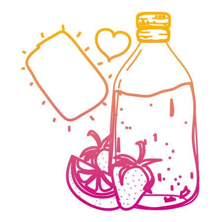 degraded line starwberries and cucumber juice in the jar with heart vector illustrationのイラスト素材