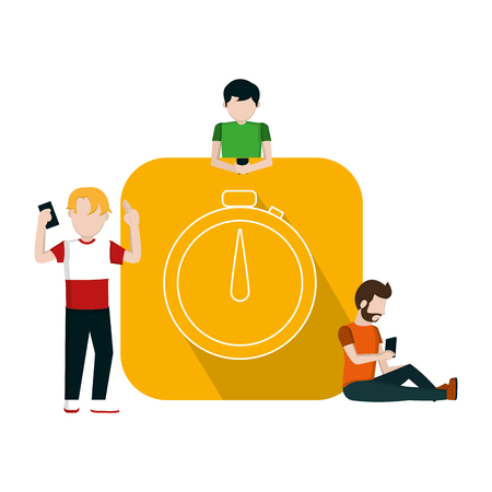 people addicted smartphone and chronometer app vector illustrationのイラスト素材
